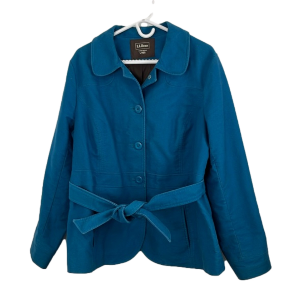 LL Bean Blue Soft Brushed-Cotton Pea Coat